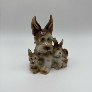 Antique German Porcelain Dog Figurine Scottie Terrier Family Made In Germany